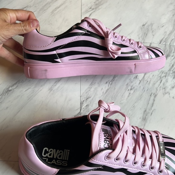 Roberto Cavalli Class pink black zebra trainer sneaker lace up size 39 9 shoe - Picture 4 of 10